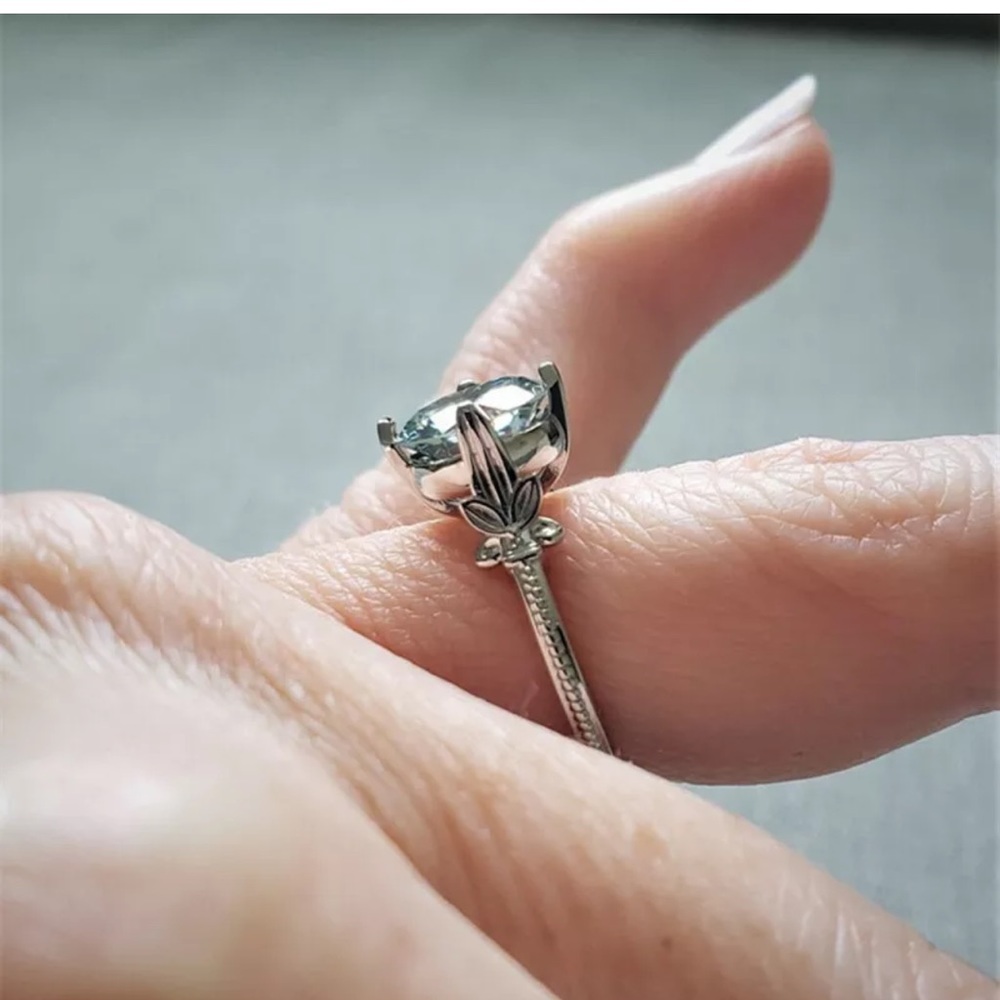 Pretty 925 Silver Rings for Women Aquamarine Ring - Picture 5 of 6